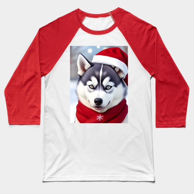 Cute Christmas husky dog Baseball T-Shirt by colorful444